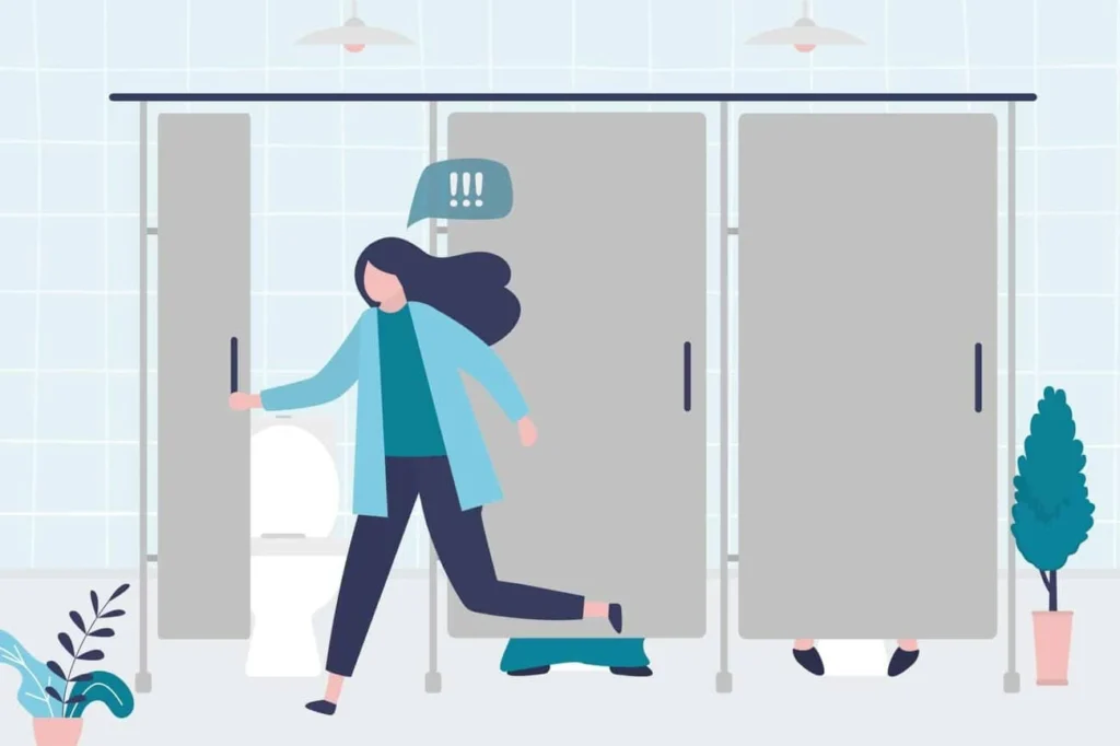 graphic of Urine incontinence Isle of Isla woman running to the toilet.